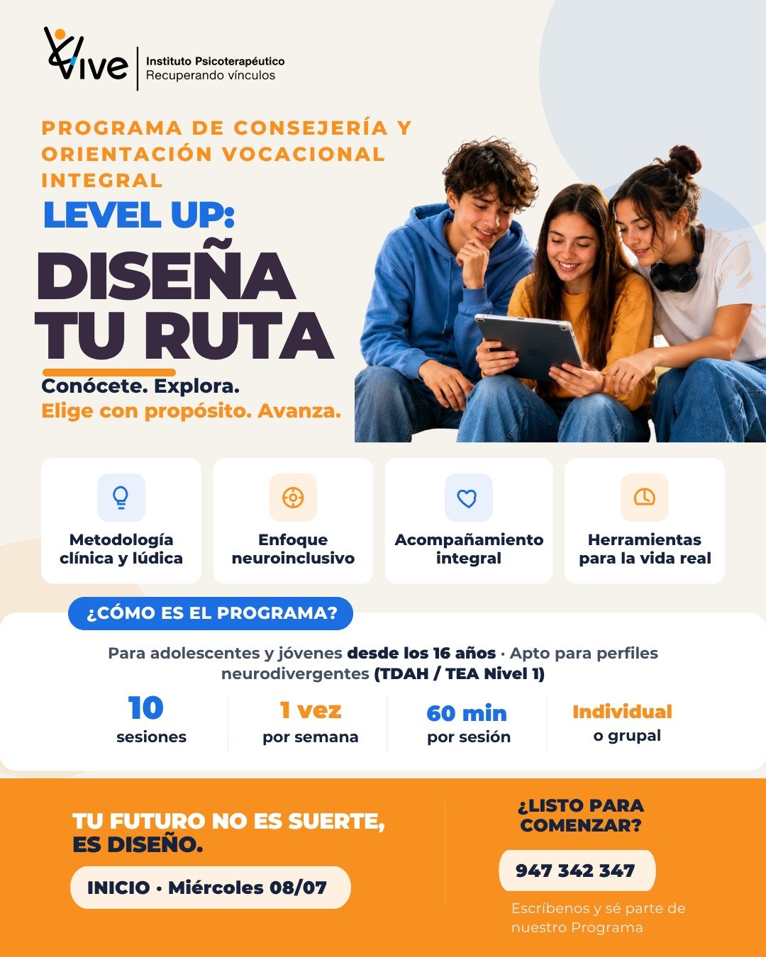 Level Up · Diseña tu ruta — Programa de Consejería y Orientación Vocacional Integral